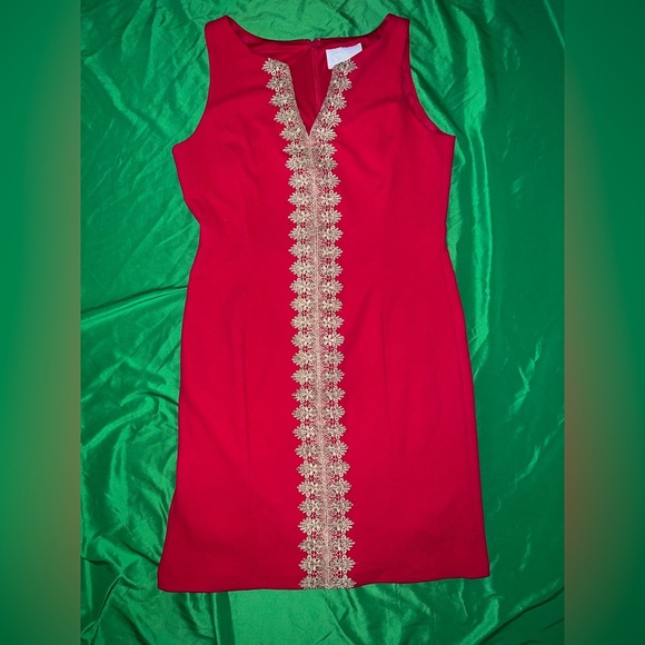Pappagallo Brooke Red Mini Dress with Gold Accents size 10 - Picture 2 of 9